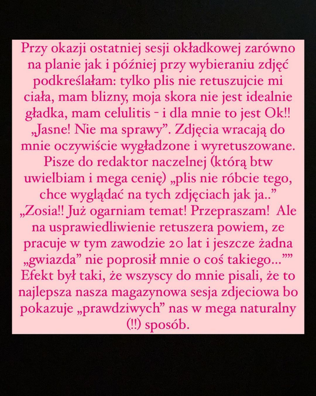 Zofia Zborowska o retuszowanych zdjęciach