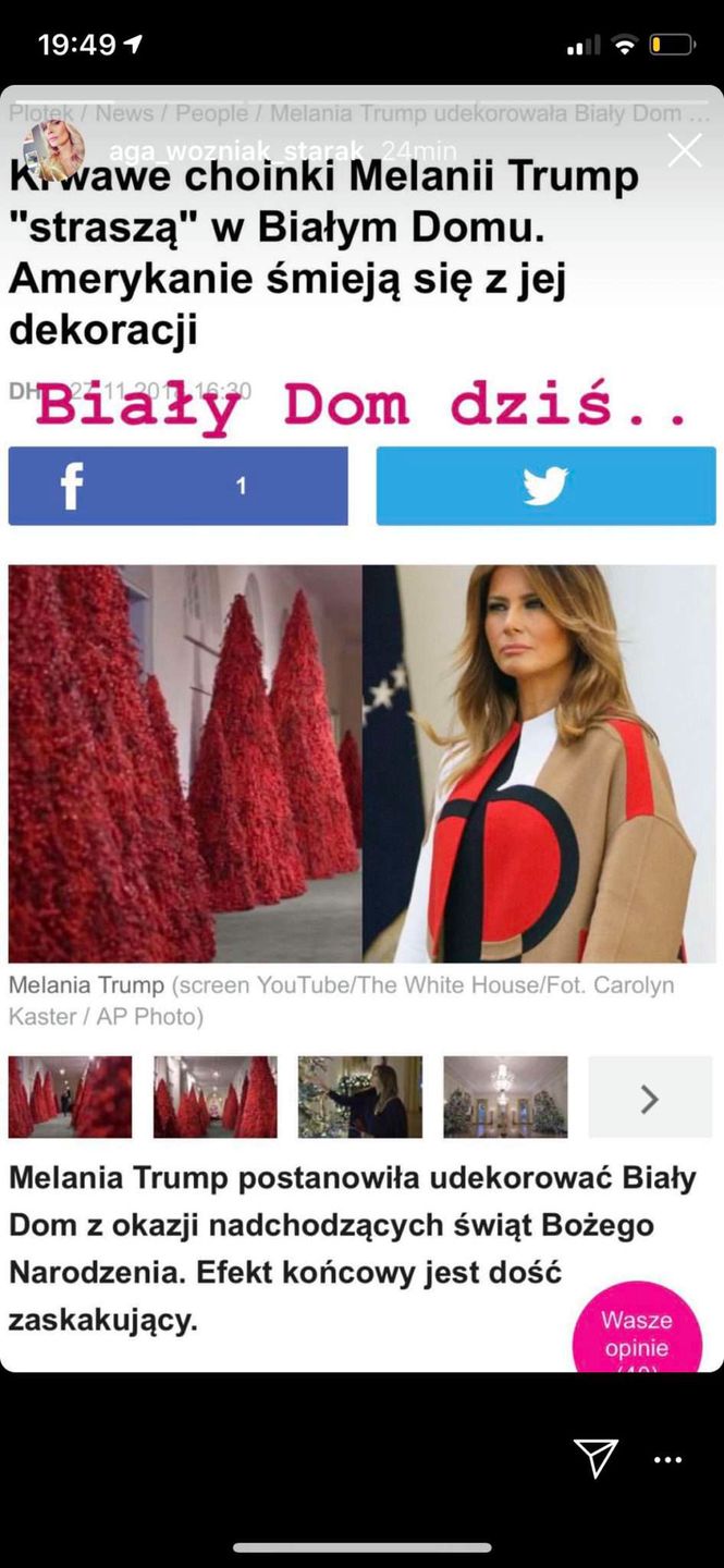 Choinka Agnieszki Woźniak-Starak jak u Melanii Trump