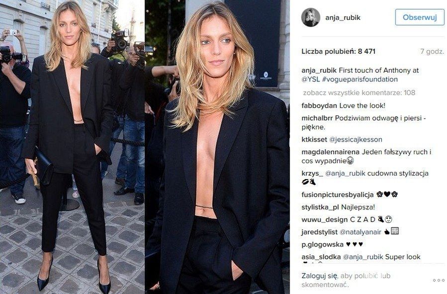 Garnitur: Anthony Vaccarello dla Saint Laurent. Anja Rubik na imprezie "Vogue Paris" Foundation