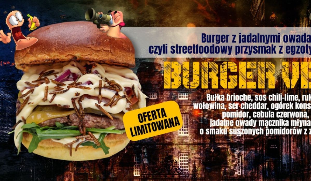 burger z jadalnymi robakami - Pyszności; foto: Facebook: 7 Street - Bar & Grill
