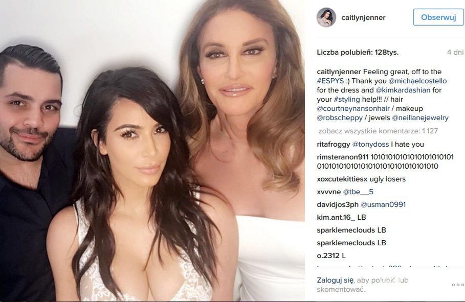 Caitlyn Jenner z Kim Kardashian i Michaelem Costello, autorami jej looku na ESPY Awards 2016