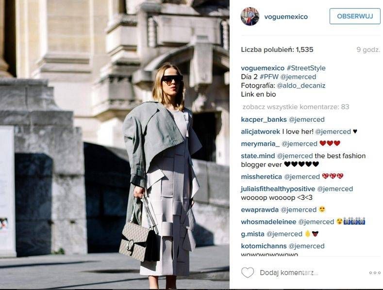 Jessica Mercedes podczas tygodnia mody w Mediolanie zauważona przez Vogue Mexico (fot. Instagram)