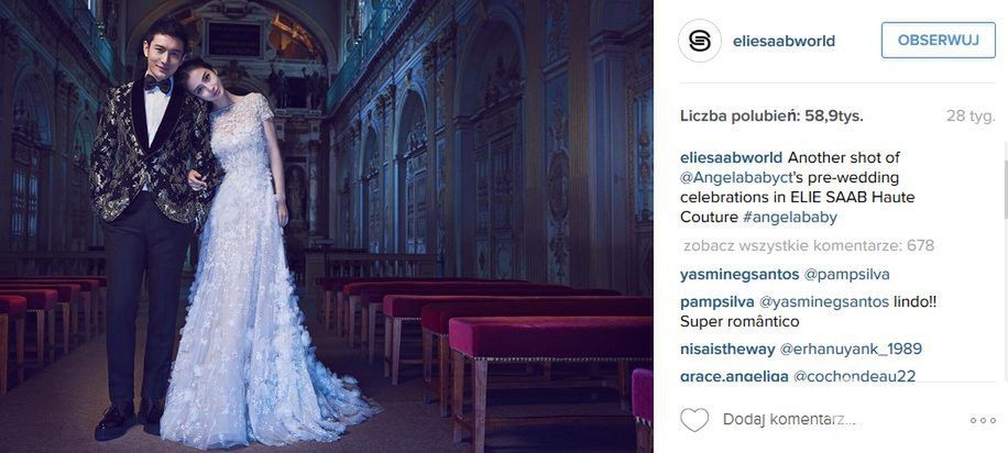 Przedślubna sesja zdjęciowa Angelababy (fot. Instagram)