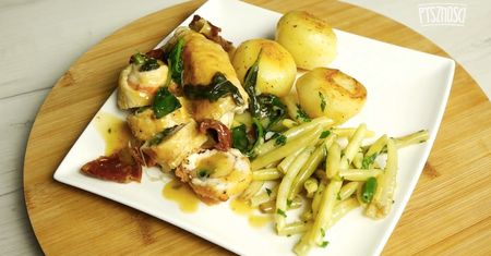 Drobiowe roladki z szynką parmeńską i fasolką szparagową