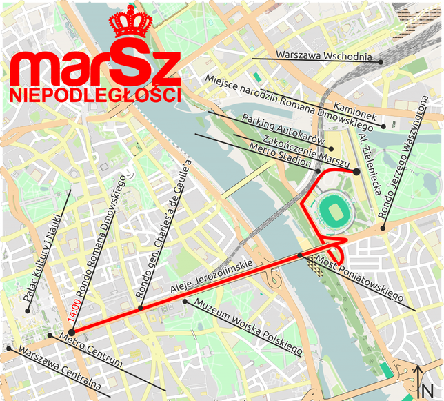 Mapa 10. Marszu Niepodległości w Warszawie 