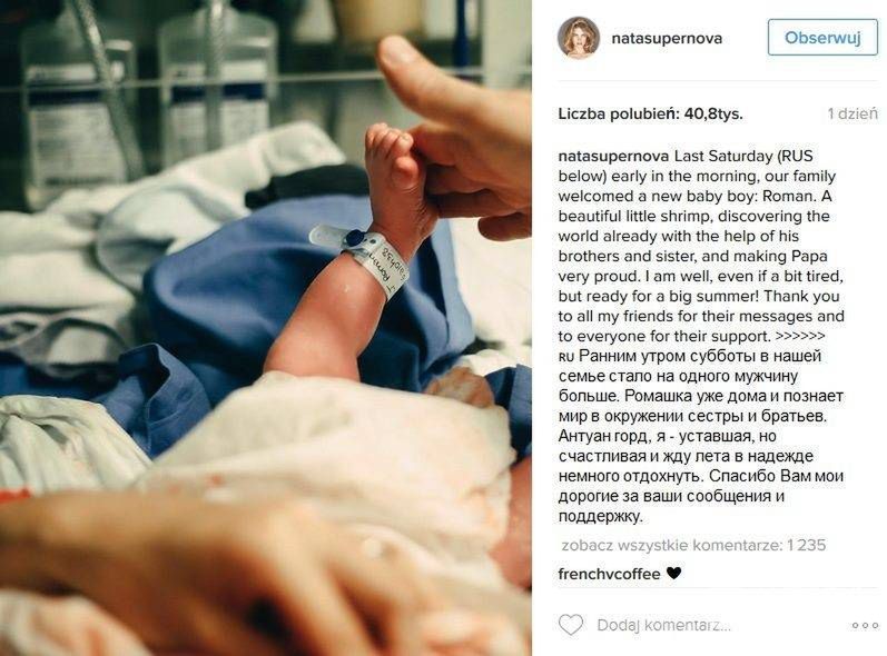 Natalia Vodianova urodziła piąte dziecko, syna Romana (fot. Instagram)
