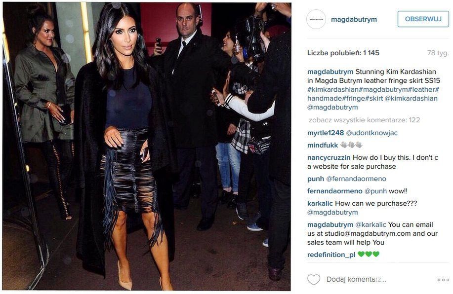 Kim Kardashian w spódnicy Magdy Butrym (fot. Instagram)