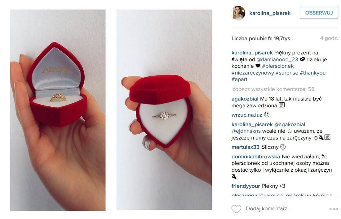 Karolina Pisarek dostała pierścionek od swojego chłopaka Damiana Szczepanika (fot. AKPA)