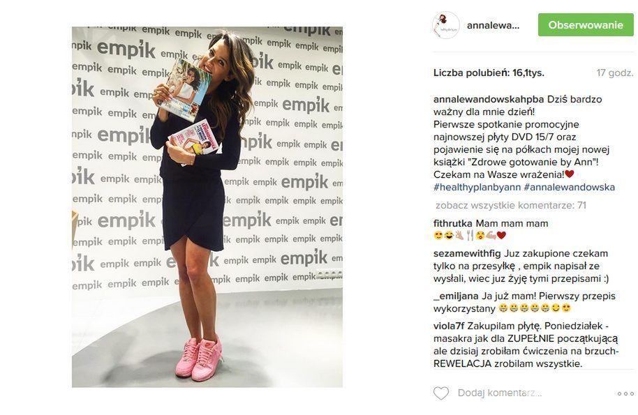 Anna Lewandowska podczas promocji książki "Zdrowe gotowanie by Ann" i płyty 15/7 (fot. Instagram)