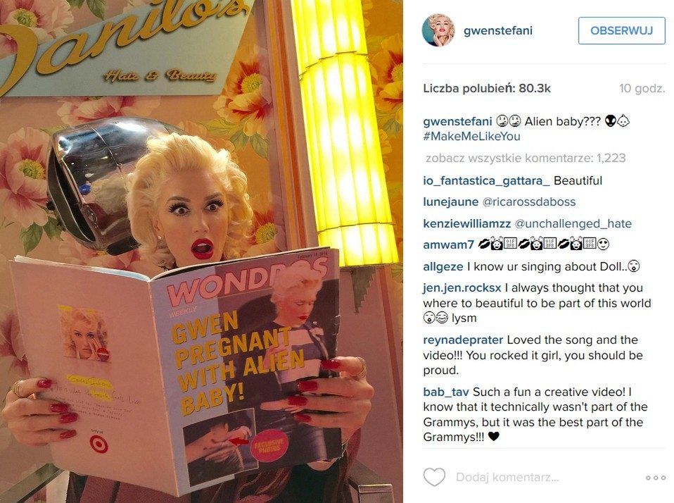 Gwen Stefani w teledysku na żywo do utworu "Make Me Like You", Grammy 2016 (fot. Instagram)
