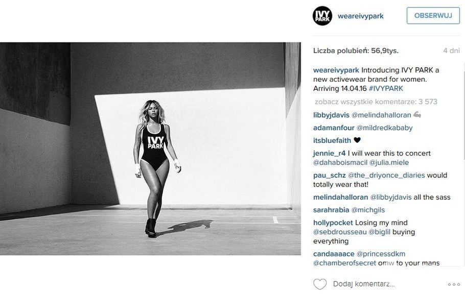 Kolekcja ubrań sportowych Beyonce Ivy Park (fot. Instagram)