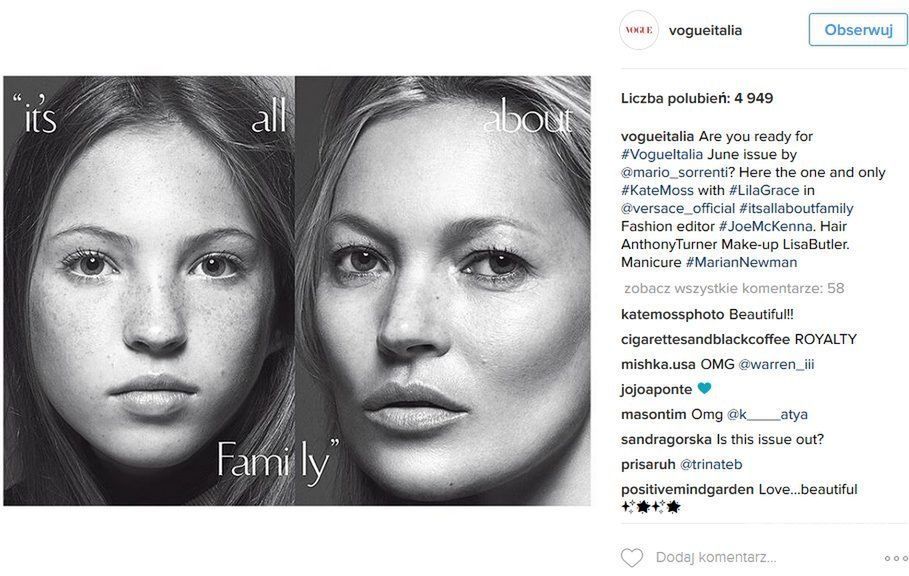 Lila Grace, córka Kate Moss, ze swoją mamą na okładce "Vogue Italia", czerwiec 2016 (fot. Mario Sorrenti/Vogue Italia/Instagram)