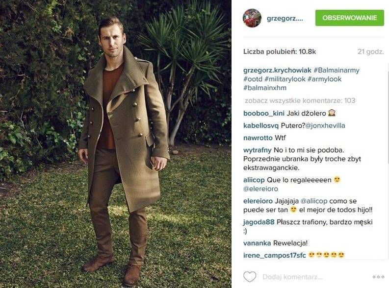 Grzegorz Krychowiak w płaszczu Balmain x H&M (fot. Instagram)