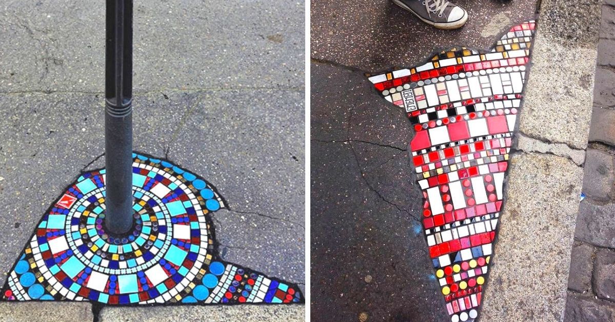 French Artist Turns Cracks in Pavements into Colorful Mosaics