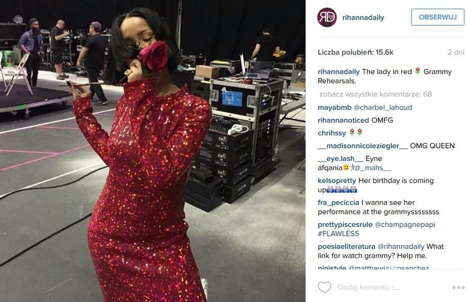 Rihanna na próbach przed Grammy 2016 (fot. Instagram)