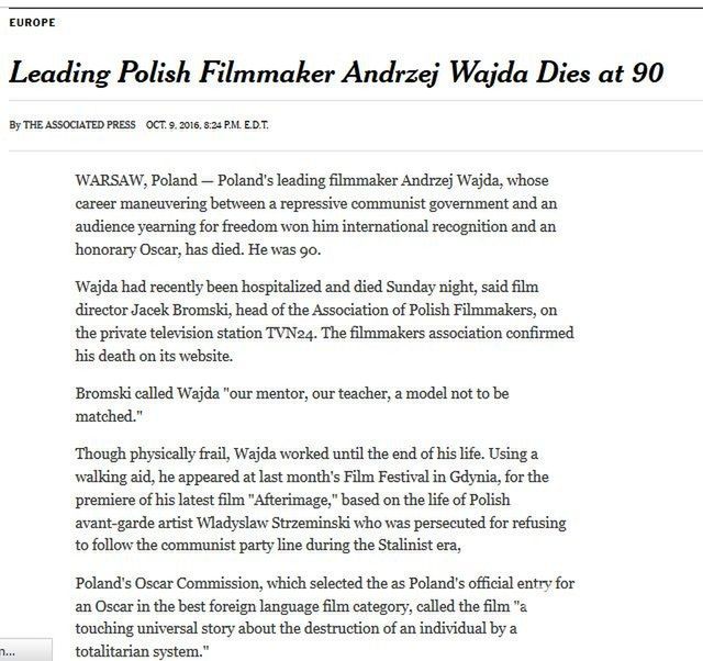 zagraniczne media o śmierci Andrzeja Wajdy