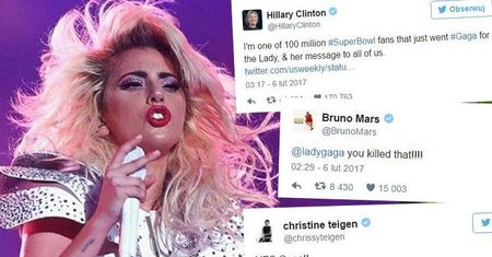 Gwiazdy komentują show Lady Gagi na Super Bowl! Wśród nich Katy Perry, Bruno Mars, Hillary Clinton...