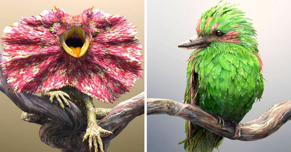 15 Fantastic Animals Woven from Leaves and Colorful Flower Petals. These Are Skillful Photomontages