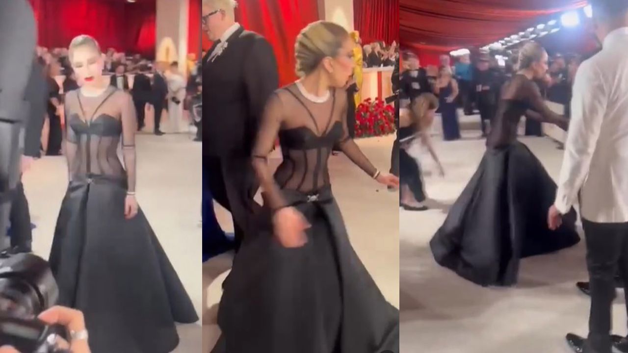 Oscary 2023. Lady Gaga i przykry upadek na szampańskim dywanie. Wszystko na oczach tłumów. Jest nagranie