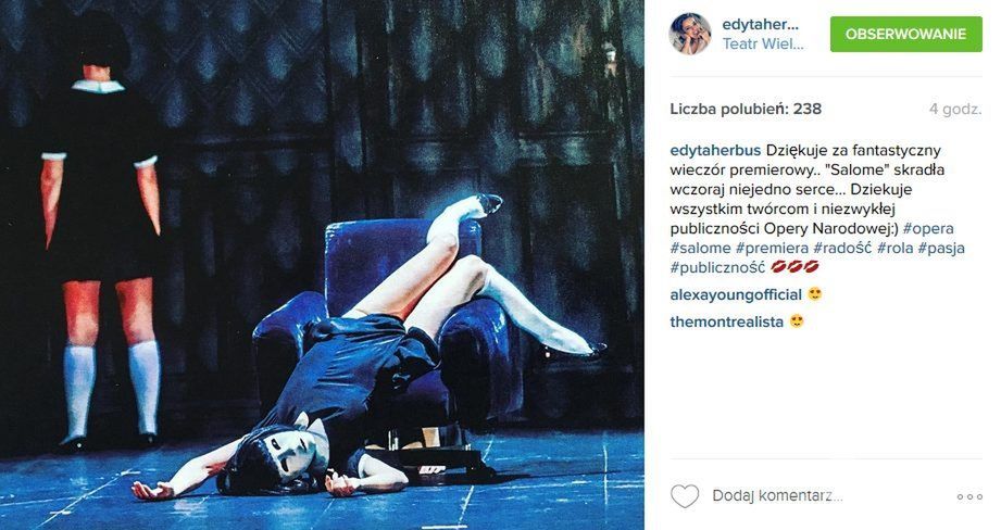 Edyta Herbuś, premiera "Salome" w Operze Narodowej (fot. Instagram)