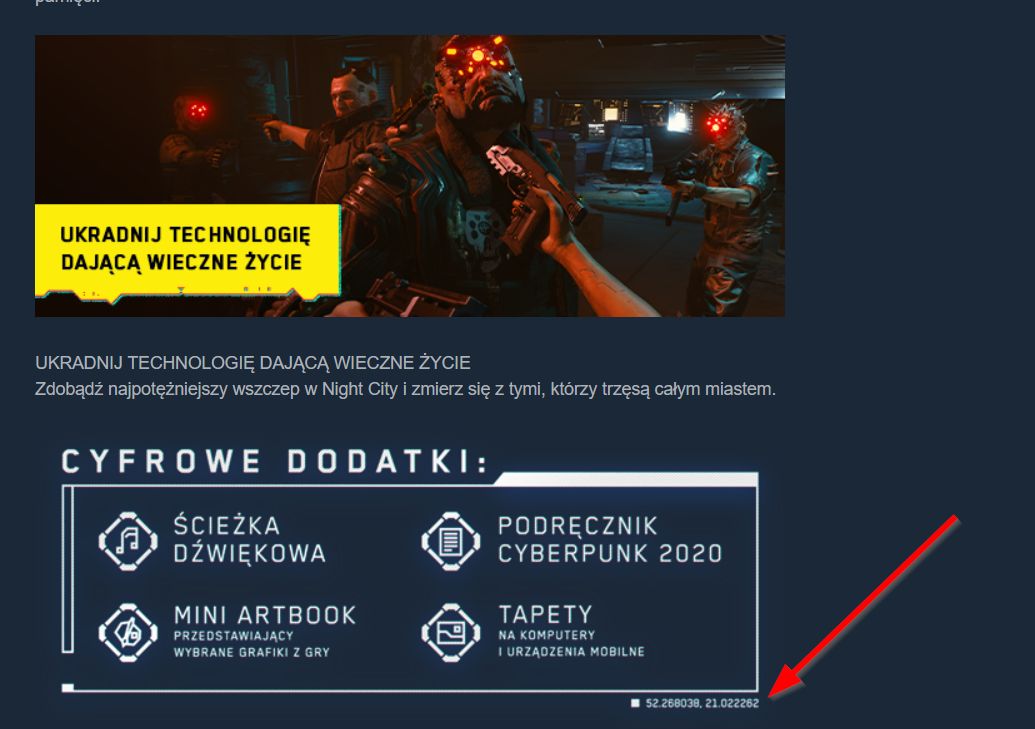"Cyberpunk 2077" - współrzędne GPS na Steamie prowadzą do siedziby głównej studia 