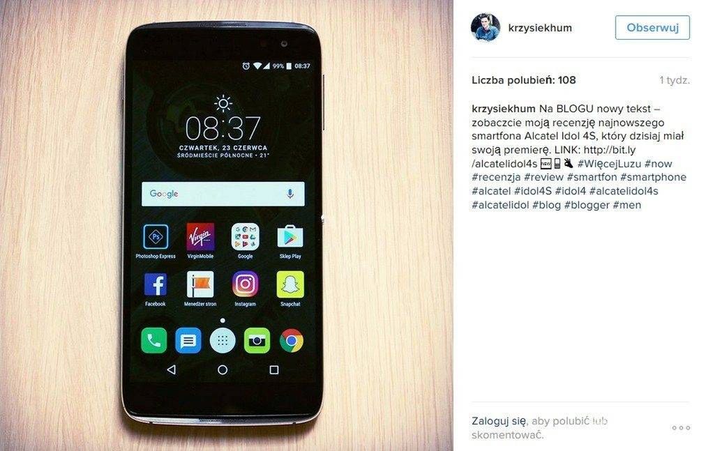 Bloger Krzysiek Humeniuk testował Alcatel Idol 4s