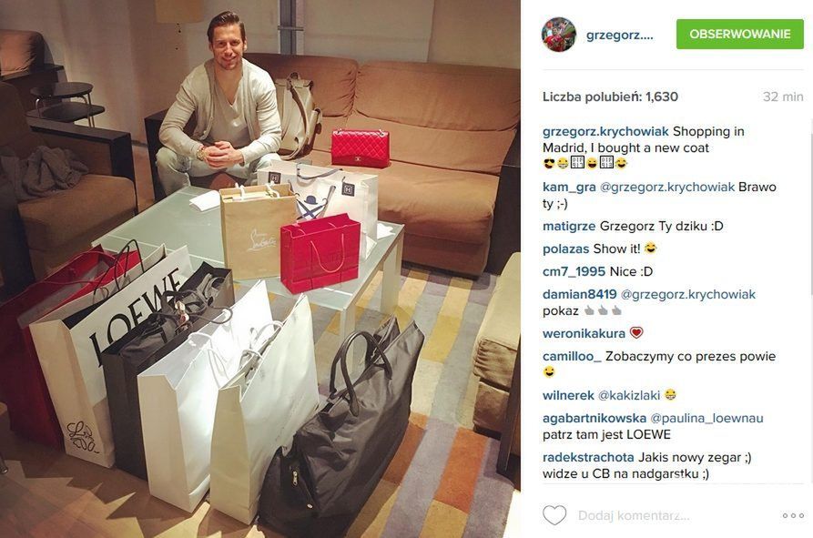 Grzegorz Krychowiak na zakupach w Madrycie (fot. Instagram)