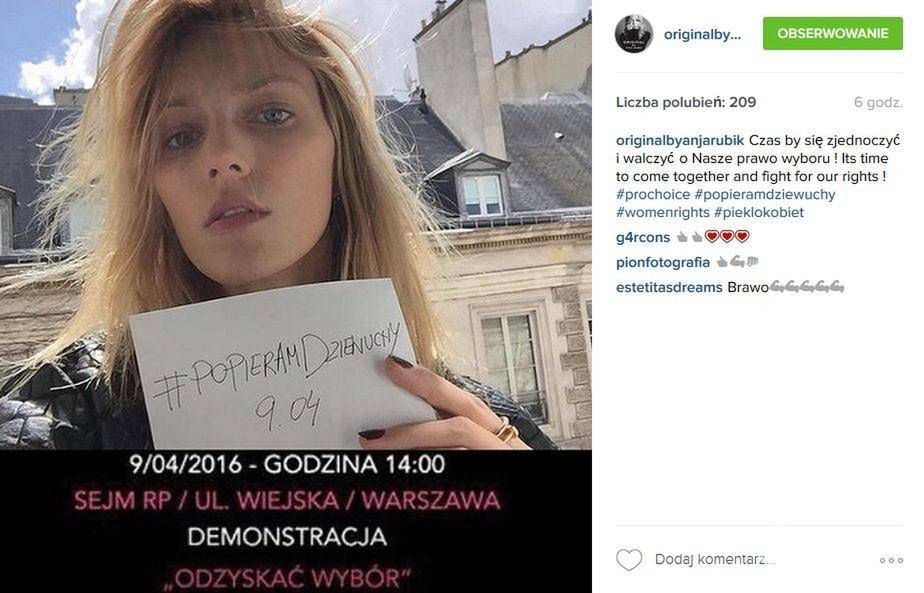 Anja Rubik wspiera akcję #popieramdziewuchy (fot. Instagram)