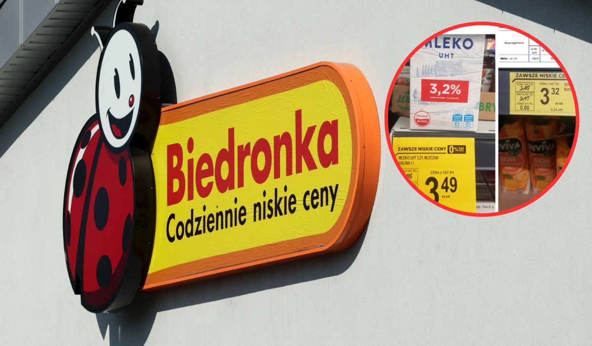 Biedronka prezentuje ceny soku i mleka - Pyszności; foto: Adobe Stock oraz Twitter