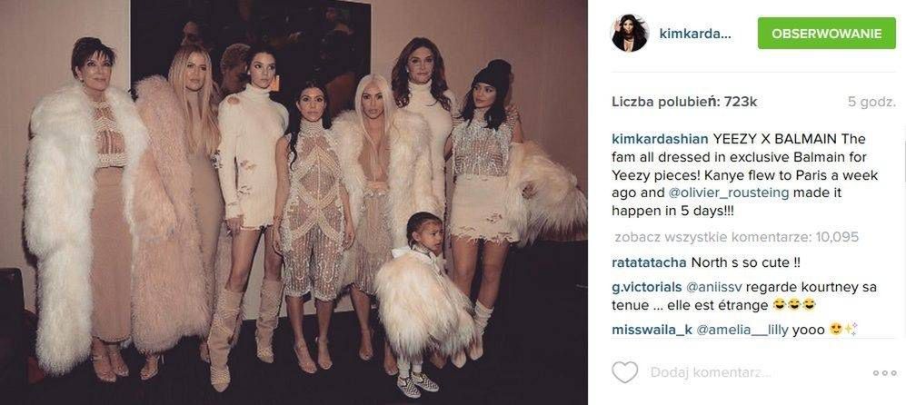 Rodzina Kardashian - Jenner cała na biało, pokaz trzeciej kolekcji Kanye West Yeezy Season 3 dla Adidas (fot. Instagram)