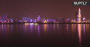 Chiński Nowy Rok. Pokaz iluminacji świetlnych na budynkach w Wuhan