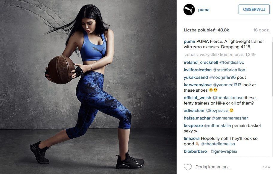 Kylie Jenner w reklamie Puma (fot. Instagram)
