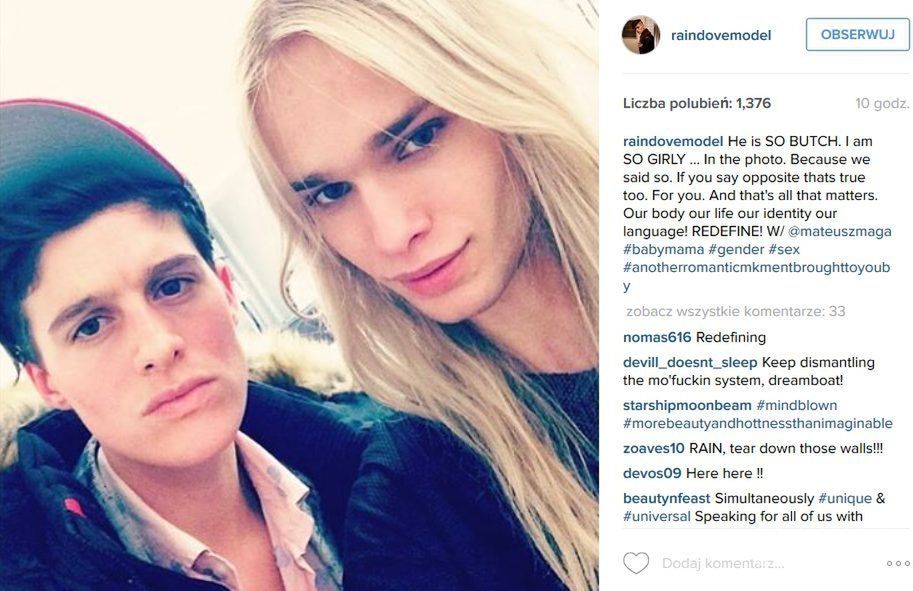 Mateusz Maga i androgyniczna modelka Rain Dove Dubilewski (fot. Instagram)