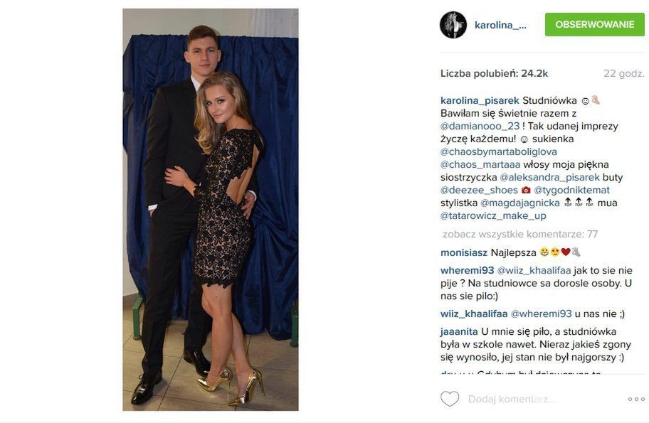 Karolina Pisarek (w sukience Marta Boliglova) i jej chłopak Damian Szczepanik (fot. Instagram)