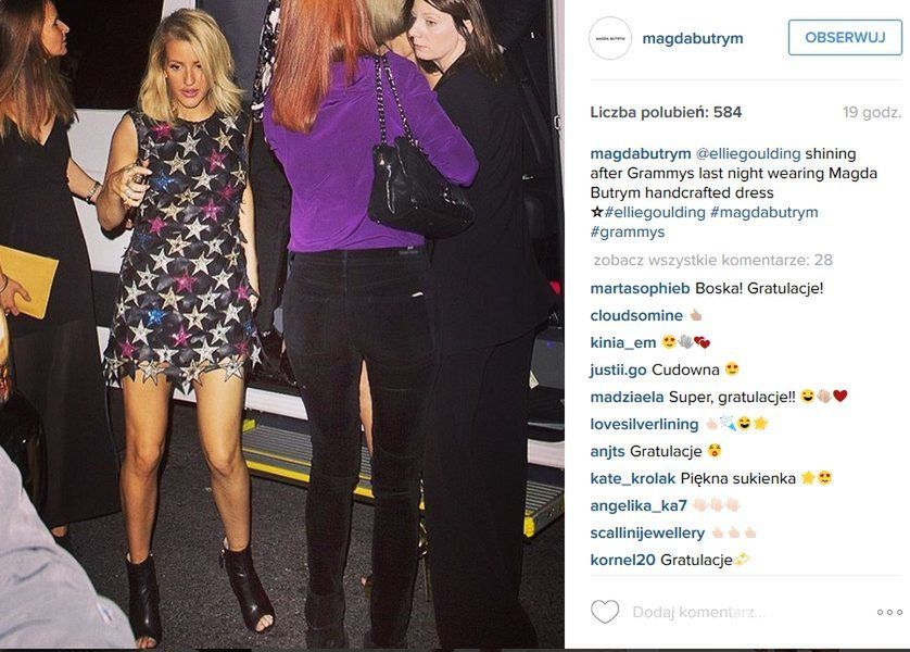 Ellie Goulding w sukience Magdy Butrym po Grammy 2016 (fot. Instagram)