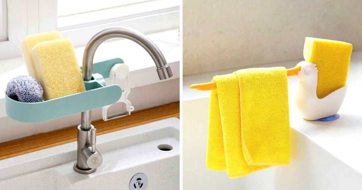 17 pomysłów na zorganizowanie gąbek i akcesoriów służących do zmywania naczyń. Praktyczne i eleganckie rozwiązania