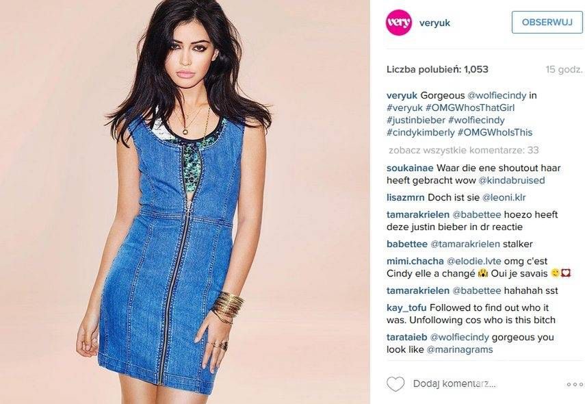 Cindy Kimberly, dziewczyna, w której zadurzył się Justin Bieber, pozuje w swojej pierwszej kampanii dla marki Very (fot. Instagram)
