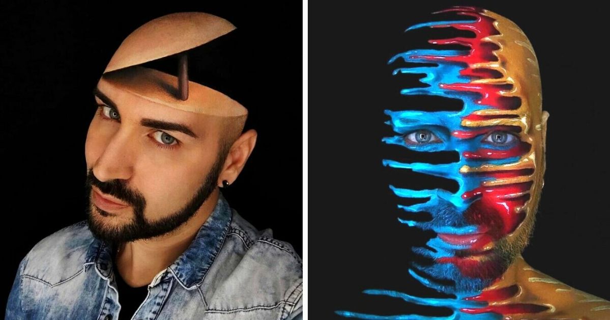 Włoski artysta zamienił swoją głowę w żywe płótno. 23 oszałamiające makijaże w wersji 3D