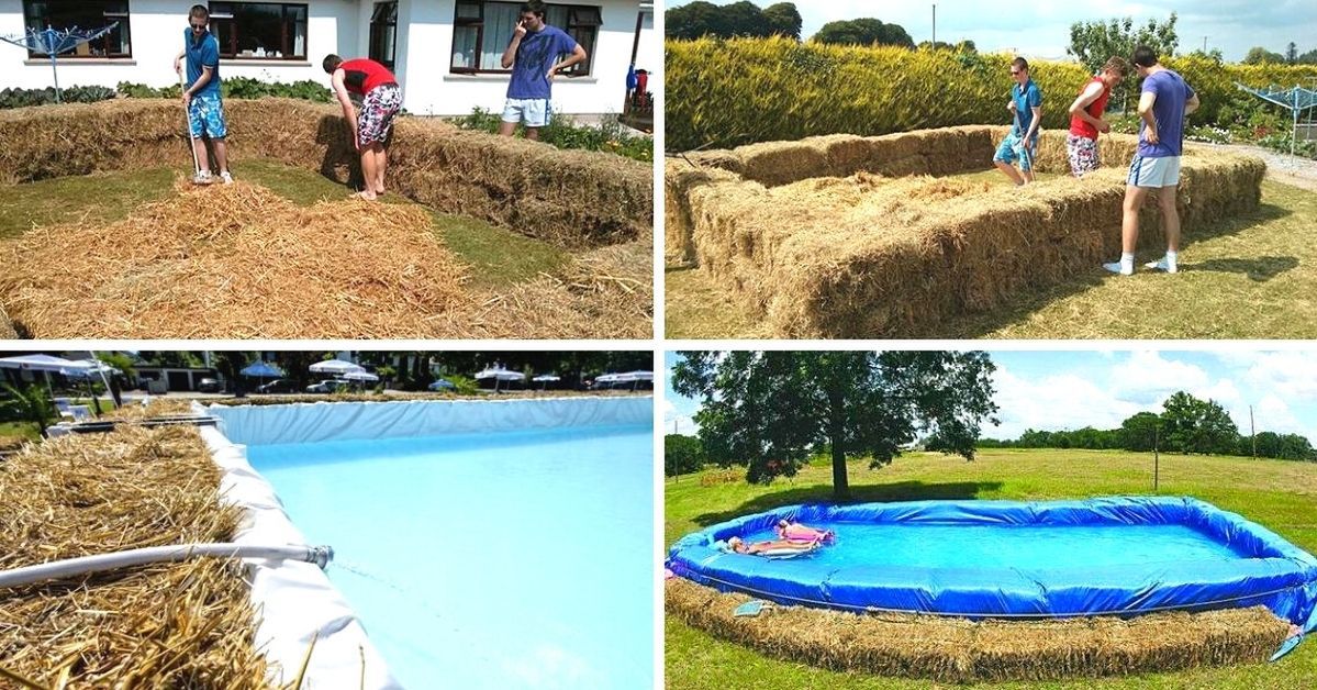 How to Make a Rustic Style Swimming Pool Using Hay Stacks