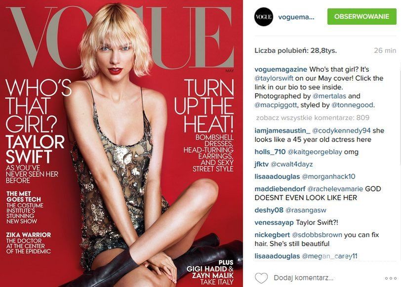 Taylor Swift, "Vogue US", maj 2016 (fot. Mert Alas i Marcus Piggot)