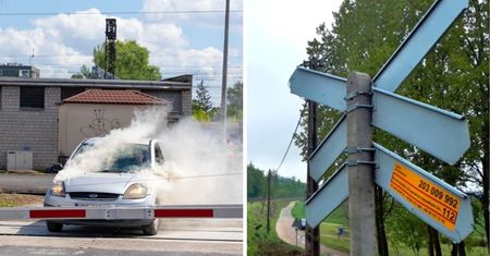 Ta żółta naklejka może uratować Ci życie, kiedy auto utknie na niestrzeżonym przejeździe kolejowym