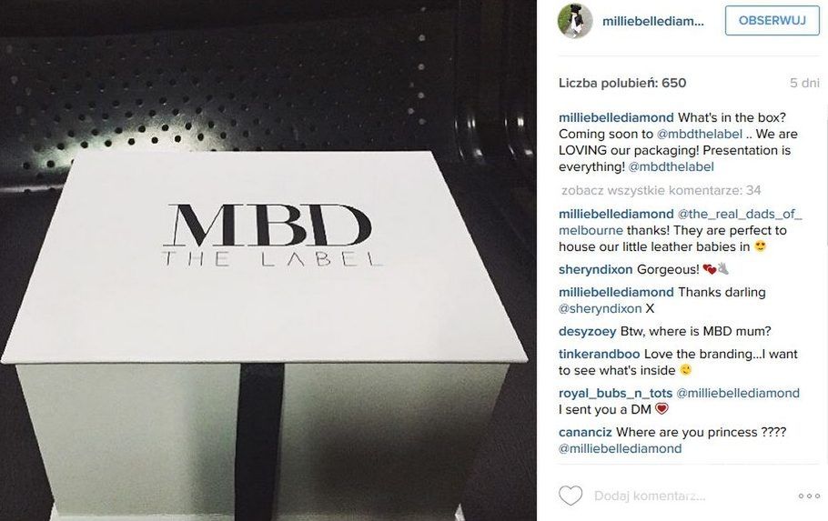 Kolekcja ubrań Millie-Belle Diamond (fot. Instagram)