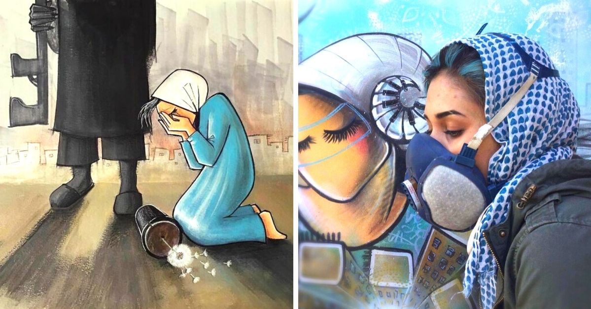 21 przejmujących grafik i murali wykonanych przez afgańską artystkę. Widnieje na nich kobieta bez ust