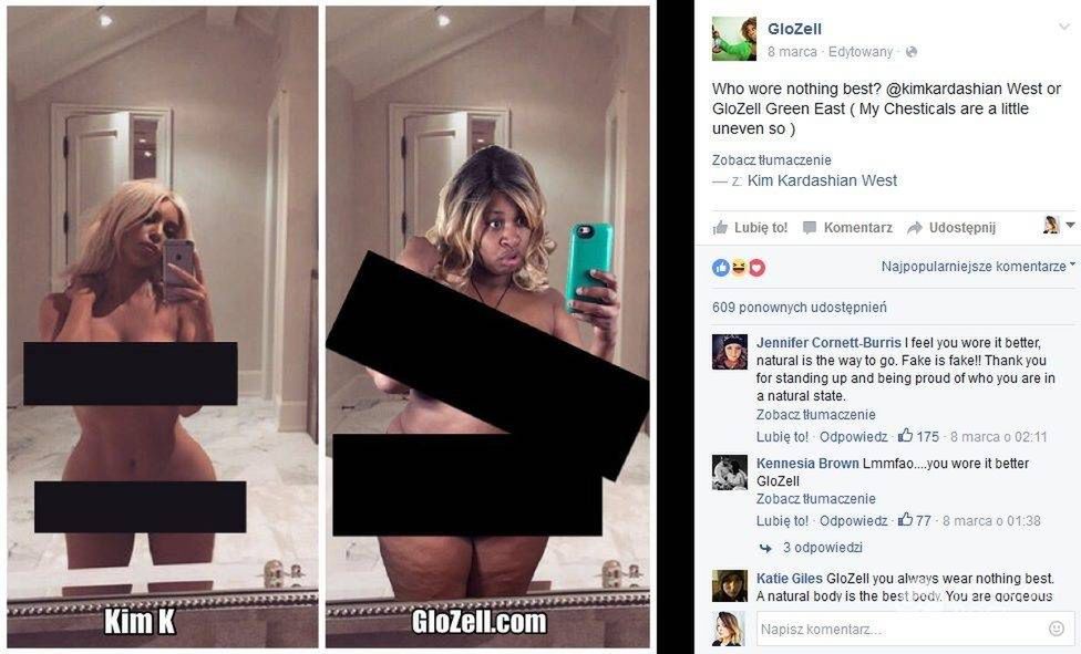 Gwiazda YouTube'a GloZell parodiuje nagą Kim Kardashian (fot. Facebook.com/GloZellFanPage)