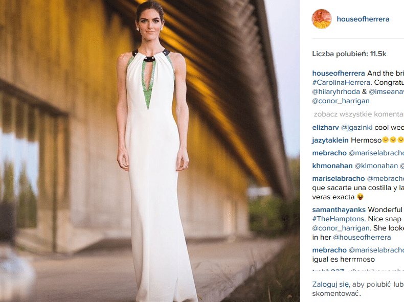 Hilary Rhoda wzięła ślub w sukni projektu Caroliny Herrery (fot. Instagram)