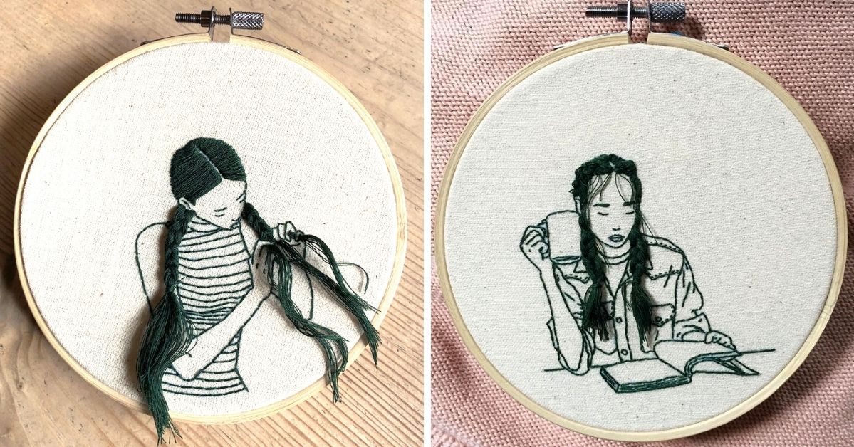 17 Embroidered Self-Portraits. With a Needle and Thread, the Artist Depicts Myself in Everyday Life