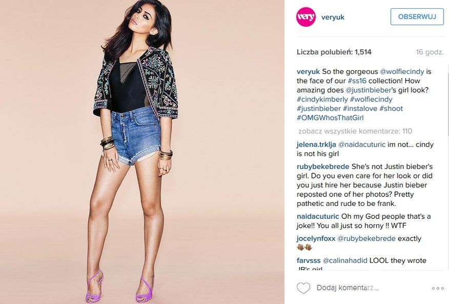 Cindy Kimberly, dziewczyna, w której zadurzył się Justin Bieber, pozuje w swojej pierwszej kampanii dla marki Very (fot. Instagram)