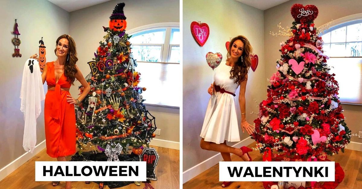 Kobieta nie wynosi choinki do piwnicy i dekoruje ją na różne święta. 11 zdjęć drzewek na każdą okazję