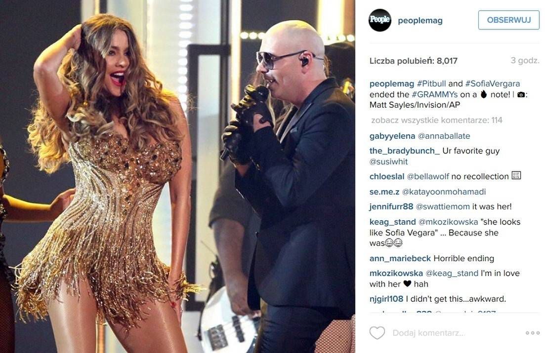 Sofia Vergara (sukienka: Mark Zunino) i Pitbull (fot. Instagram)