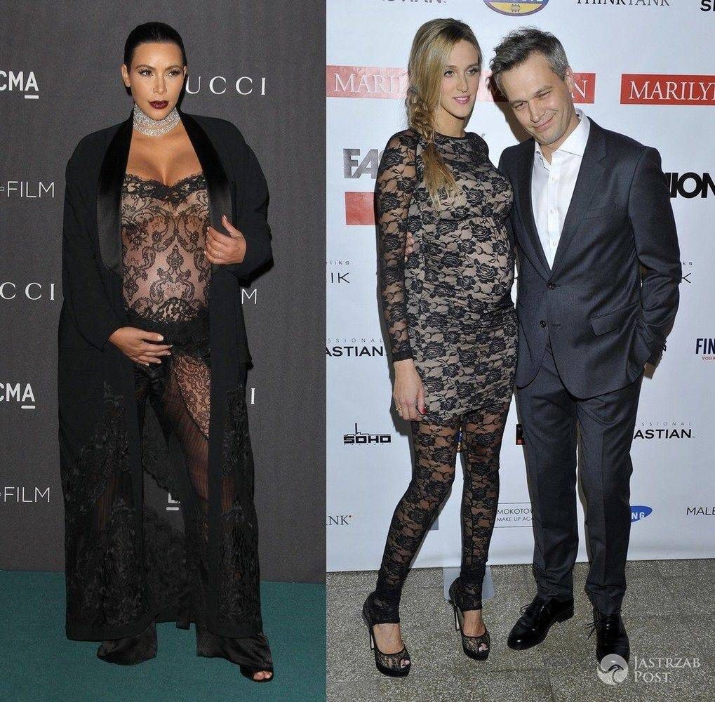 Koronkowe kombinezony Kim Kardashian i Aleksandry Żebrowskiej (fot. ONS, AKPA)